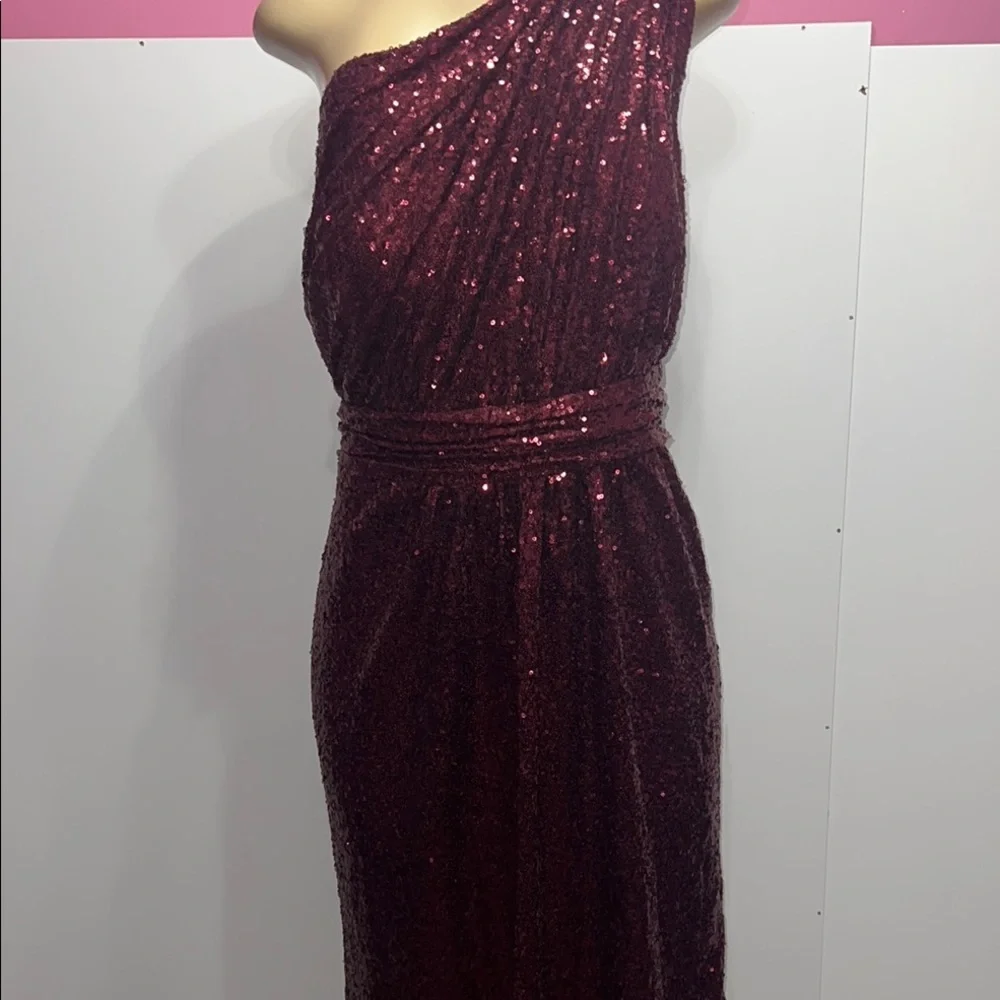 Revelry Red long deep evening dress One Shoulder SequiGown for Weddings zs 22 - Picture 5 of 16